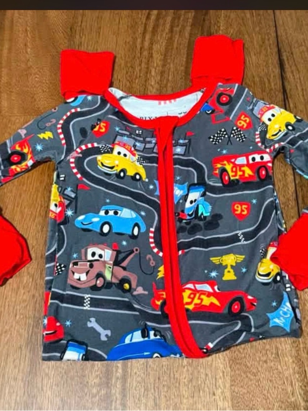 Little Sleepies Gray Race Car Zip Pajama Top with Red Trim